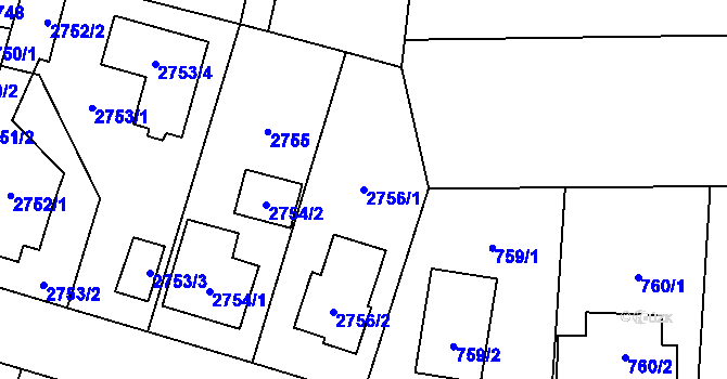 Parcela st. 2756/1 v KÚ Horní Počernice, Katastrální mapa
