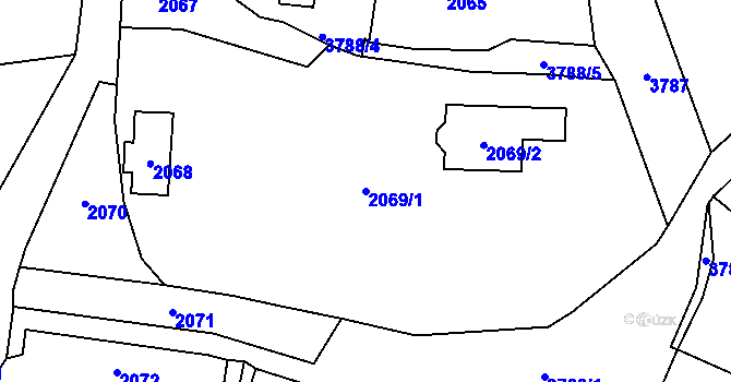 Parcela st. 2069/1 v KÚ Horní Počernice, Katastrální mapa