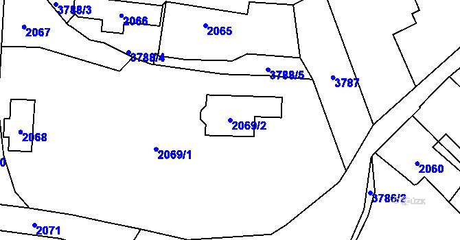 Parcela st. 2069/2 v KÚ Horní Počernice, Katastrální mapa