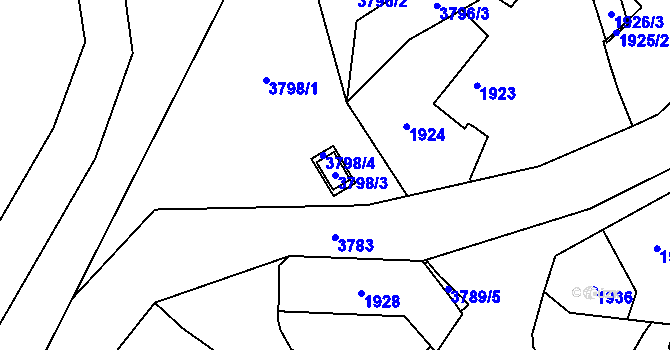 Parcela st. 3798/3 v KÚ Horní Počernice, Katastrální mapa