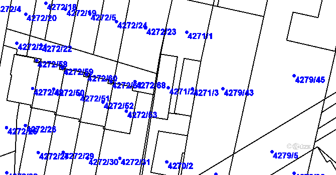 Parcela st. 4271/2 v KÚ Horní Počernice, Katastrální mapa