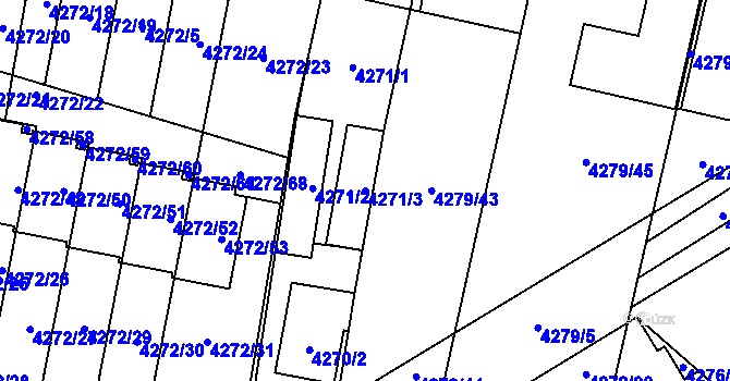 Parcela st. 4271/3 v KÚ Horní Počernice, Katastrální mapa