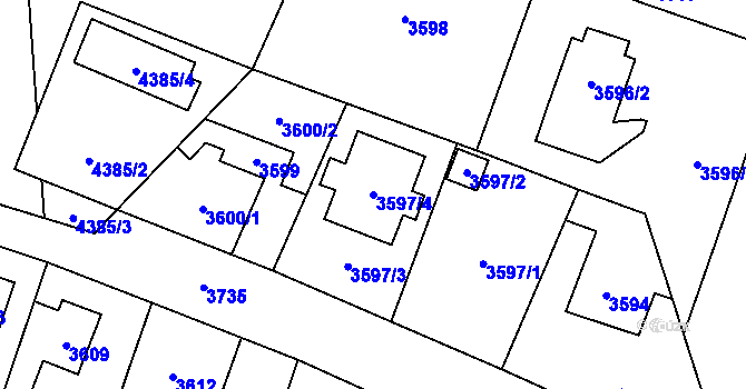 Parcela st. 3597/4 v KÚ Horní Počernice, Katastrální mapa