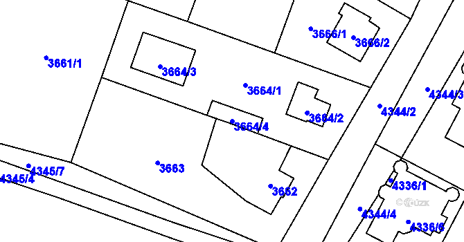 Parcela st. 3664/4 v KÚ Horní Počernice, Katastrální mapa