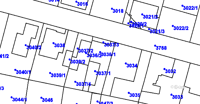 Parcela st. 3036/1 v KÚ Horní Počernice, Katastrální mapa