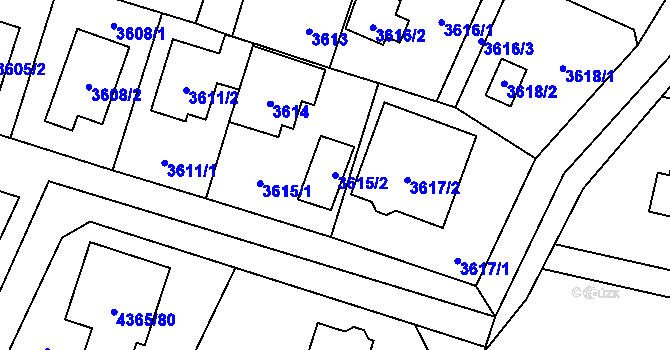 Parcela st. 3615/2 v KÚ Horní Počernice, Katastrální mapa