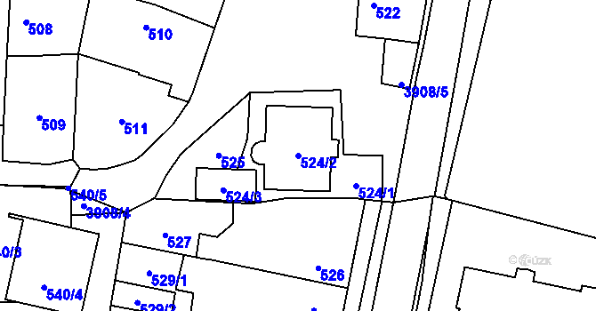 Parcela st. 524/2 v KÚ Horní Počernice, Katastrální mapa