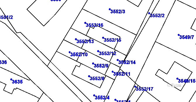 Parcela st. 3552/12 v KÚ Horní Počernice, Katastrální mapa