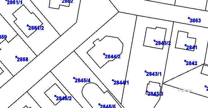 Parcela st. 2844/2 v KÚ Horní Počernice, Katastrální mapa