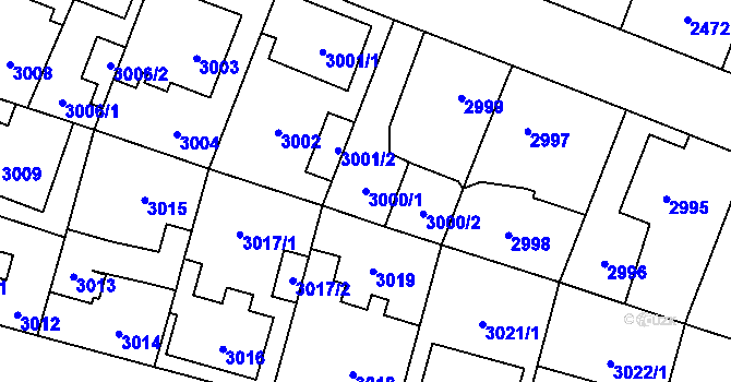 Parcela st. 3000/1 v KÚ Horní Počernice, Katastrální mapa