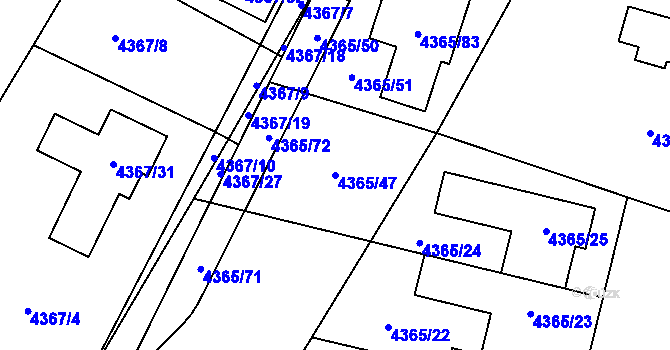Parcela st. 4365/47 v KÚ Horní Počernice, Katastrální mapa