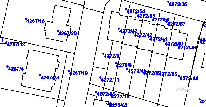 Parcela st. 4272/8 v KÚ Horní Počernice, Katastrální mapa