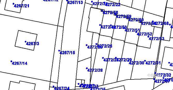 Parcela st. 4272/25 v KÚ Horní Počernice, Katastrální mapa