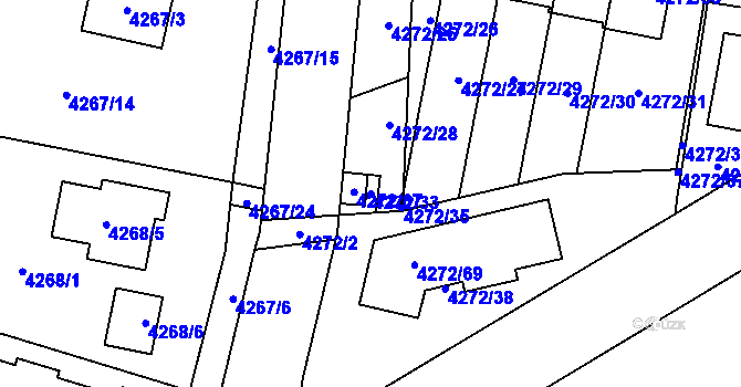 Parcela st. 4272/33 v KÚ Horní Počernice, Katastrální mapa