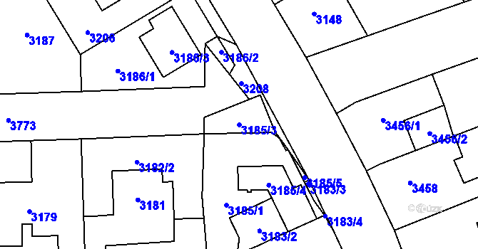 Parcela st. 3185/3 v KÚ Horní Počernice, Katastrální mapa
