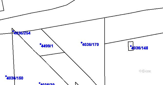 Parcela st. 4036/170 v KÚ Horní Počernice, Katastrální mapa
