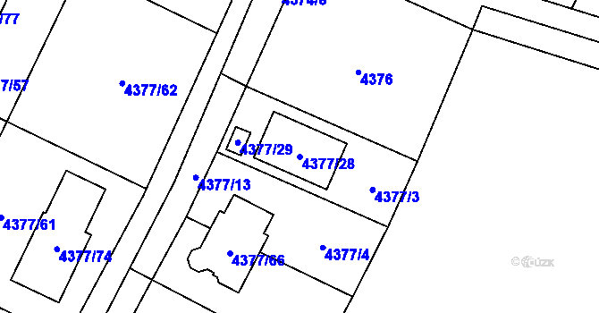 Parcela st. 4377/28 v KÚ Horní Počernice, Katastrální mapa
