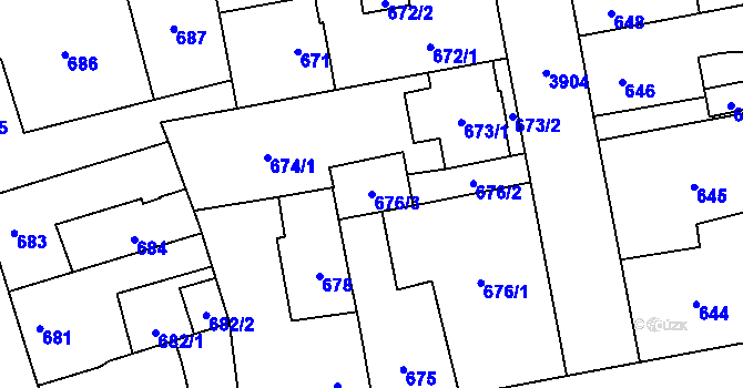 Parcela st. 676/3 v KÚ Horní Počernice, Katastrální mapa