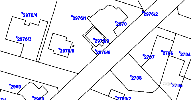 Parcela st. 2976/8 v KÚ Horní Počernice, Katastrální mapa