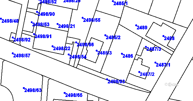 Parcela st. 2485/3 v KÚ Horní Počernice, Katastrální mapa