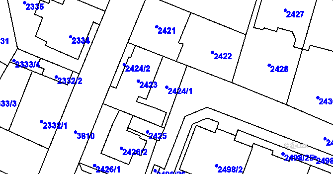 Parcela st. 2424/1 v KÚ Horní Počernice, Katastrální mapa