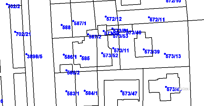 Parcela st. 573/52 v KÚ Horní Počernice, Katastrální mapa