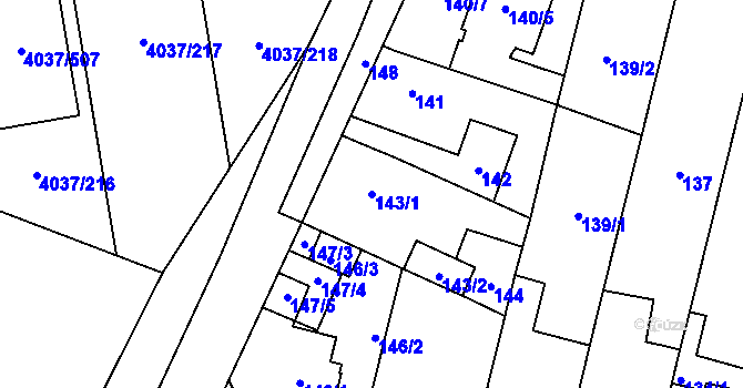Parcela st. 143/1 v KÚ Horní Počernice, Katastrální mapa