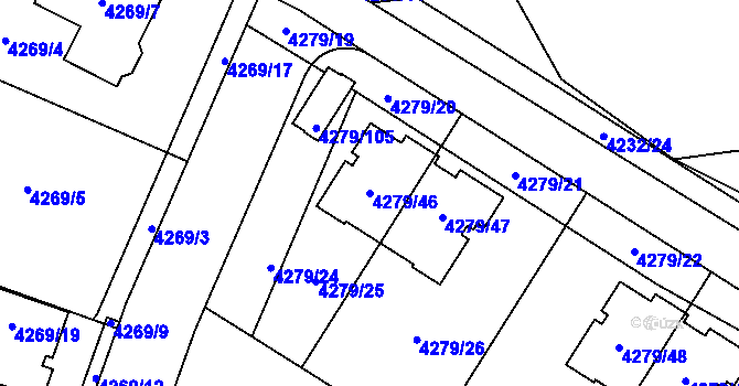 Parcela st. 4279/46 v KÚ Horní Počernice, Katastrální mapa