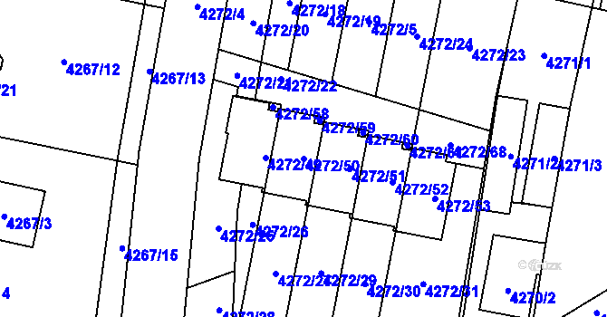 Parcela st. 4272/50 v KÚ Horní Počernice, Katastrální mapa