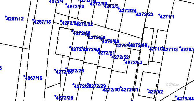 Parcela st. 4272/51 v KÚ Horní Počernice, Katastrální mapa