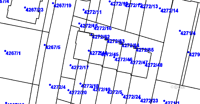 Parcela st. 4272/45 v KÚ Horní Počernice, Katastrální mapa