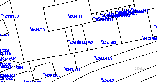 Parcela st. 4241/92 v KÚ Horní Počernice, Katastrální mapa