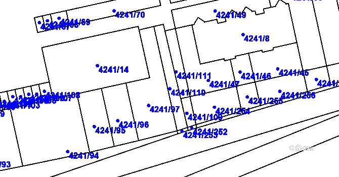 Parcela st. 4241/110 v KÚ Horní Počernice, Katastrální mapa