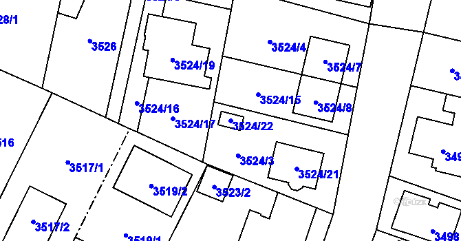 Parcela st. 3524/22 v KÚ Horní Počernice, Katastrální mapa