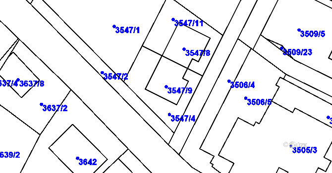 Parcela st. 3547/9 v KÚ Horní Počernice, Katastrální mapa