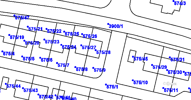 Parcela st. 575/28 v KÚ Horní Počernice, Katastrální mapa
