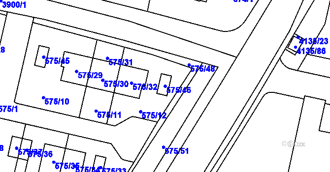 Parcela st. 575/46 v KÚ Horní Počernice, Katastrální mapa