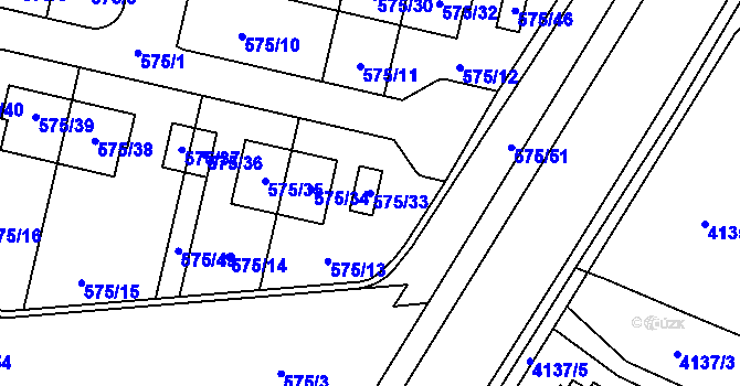 Parcela st. 575/33 v KÚ Horní Počernice, Katastrální mapa