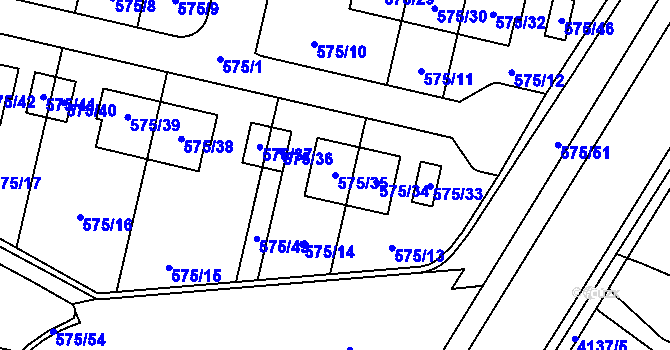 Parcela st. 575/35 v KÚ Horní Počernice, Katastrální mapa