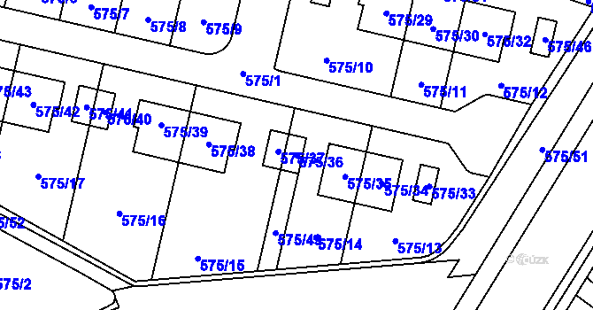 Parcela st. 575/36 v KÚ Horní Počernice, Katastrální mapa