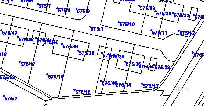 Parcela st. 575/37 v KÚ Horní Počernice, Katastrální mapa