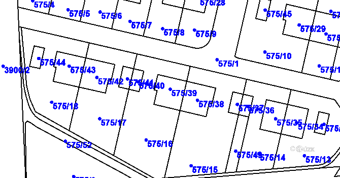 Parcela st. 575/39 v KÚ Horní Počernice, Katastrální mapa