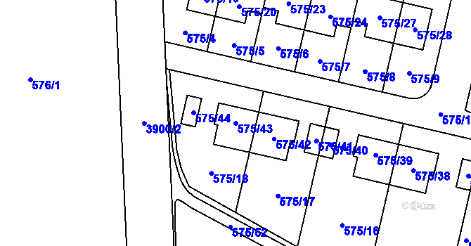 Parcela st. 575/43 v KÚ Horní Počernice, Katastrální mapa