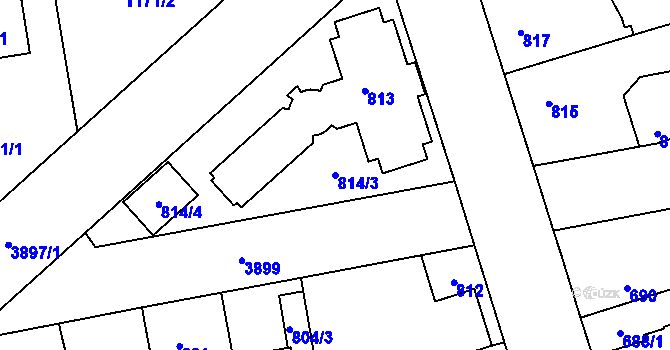 Parcela st. 814/3 v KÚ Horní Počernice, Katastrální mapa