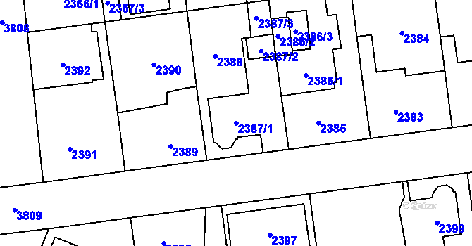 Parcela st. 2387/1 v KÚ Horní Počernice, Katastrální mapa