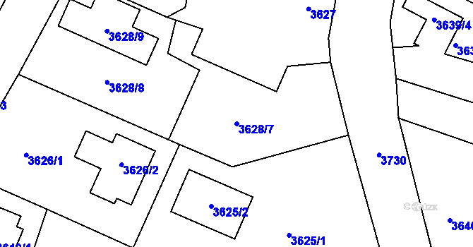 Parcela st. 3628/7 v KÚ Horní Počernice, Katastrální mapa