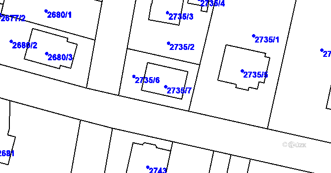 Parcela st. 2735/7 v KÚ Horní Počernice, Katastrální mapa