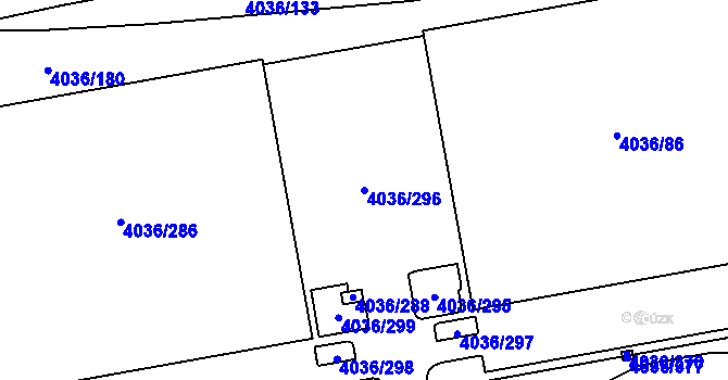Parcela st. 4036/296 v KÚ Horní Počernice, Katastrální mapa