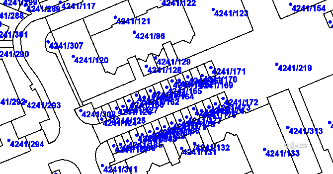 Parcela st. 4241/165 v KÚ Horní Počernice, Katastrální mapa