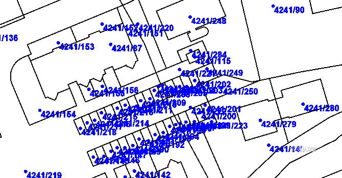 Parcela st. 4241/205 v KÚ Horní Počernice, Katastrální mapa